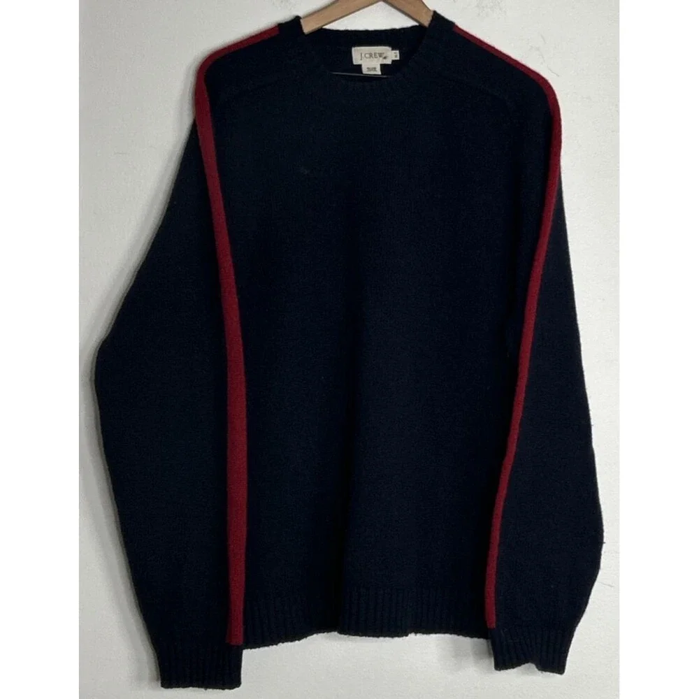 Vintage J.Crew Wool Sweater Men’s XL-Tall Navy Red Sleeve Stripe Hong Kong